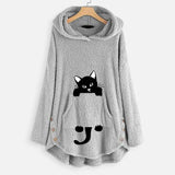 Women's Teddy Coat Cat Animal Front Pocket Hoodies