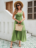 Women's Textured Cotton Maxi Dress - Elastic Smocked Front, Bow-Tie Back, And Lace Trimmed Hem In Elegant Yellow-Green-White