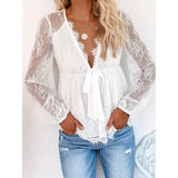 Women's Tunic Blouse Eyelet Top V Neck Tops