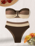 Women's two-piece coffee colored bikini swimsuit strapless fashion quick drying