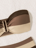 Women's two-piece coffee colored bikini swimsuit strapless fashion quick drying