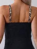 Women's two-piece leopard print side quick drying camisole swimsuit