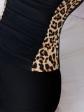 Women's two-piece leopard print side quick drying camisole swimsuit