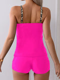 Women's two-piece leopard print side quick drying camisole swimsuit