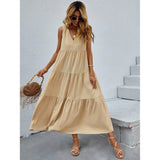 Women's V-neck Ruffle Hem Solid Dress