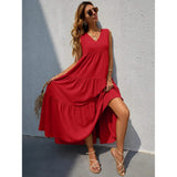 Women's V-neck Ruffle Hem Solid Dress