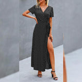 Women's Wrap V Neck Maxi Dresses Short Sleeve Split Casual Long Dress