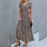 Women's Wrap V Neck Maxi Dresses Short Sleeve Split Casual Long Dress