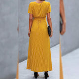 Women's Wrap V Neck Maxi Dresses Short Sleeve Split Casual Long Dress