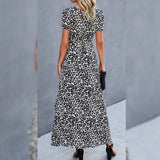 Women's Wrap V Neck Maxi Dresses Short Sleeve Split Casual Long Dress