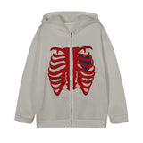 Women's Zip Up Skeleton Letter Hoodie Sweatshirt