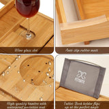 Wooden Bathtub Tray with Wine Glass Slot Phone Tray Book Holder