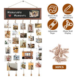 Wooden Hanging Picture Frame Display String Ropes with 30 Clips Writable Blackboard