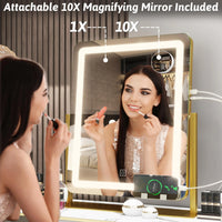 Vanity Mirror with Lights 22 Inch- LED Lighted Makeup Mirror, Large Makeup Mirror with Lights,Touch Screen with 3-Color Lighting,Led Mirror Makeup,Dimmable(Gold) Gold 19"x22"