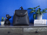 Kate Spade Leila Black Pebbled Leather Medium Flap Shoulder Backpack Book Bag
