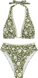 ZAFUL Brazilian Bikini Tops for Women High Cut Bathing Suit for Women 2 Piece Bikini Boho Swimsuit for Women 2024 Trendy M Army Green