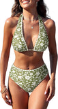 ZAFUL Brazilian Bikini Tops for Women High Cut Bathing Suit for Women 2 Piece Bikini Boho Swimsuit for Women 2024 Trendy M Army Green