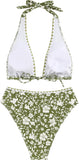 ZAFUL Brazilian Bikini Tops for Women High Cut Bathing Suit for Women 2 Piece Bikini Boho Swimsuit for Women 2024 Trendy M Army Green