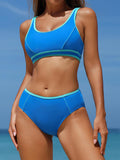 ZAFUL Women High Waisted Bikini Sets Color Block Sporty 2 Piece Bathing Suit Adjustable Straps Tummy Control Swimwear