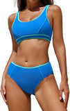 ZAFUL Women High Waisted Bikini Sets Color Block Sporty 2 Piece Bathing Suit Adjustable Straps Tummy Control Swimwear