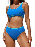 ZAFUL Women High Waisted Bikini Sets Color Block Sporty 2 Piece Bathing Suit Adjustable Straps Tummy Control Swimwear
