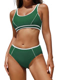 ZAFUL Women High Waisted Bikini Sets Color Block Sporty 2 Piece Bathing Suit Adjustable Straps Tummy Control Swimwear