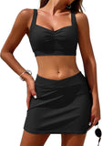 ZAFUL Women Swim Skirt High Waisted Bikini Sets Two Piece Tummy Control Swim Suit 2025 Slimming Bathing Suit Curvy Swimwear Black L