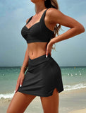 ZAFUL Women Swim Skirt High Waisted Bikini Sets Two Piece Tummy Control Swim Suit 2025 Slimming Bathing Suit Curvy Swimwear Black L