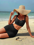 ZAFUL Women Swim Skirt High Waisted Bikini Sets Two Piece Tummy Control Swim Suit 2025 Slimming Bathing Suit Curvy Swimwear Black L