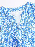 ZAFUL Women's Casual Dresses Floral Short Sleeves Mini Sundresses Blue Bohemian Beach Resort Wear Aline Flowy Dress with Pockets S