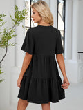 ZAFUL Women's Casual Dresses V Neck Short Sleeves Mini Sundresses Teens Black Flowy Work Funeral A-Line Skater Dress with Pockets S