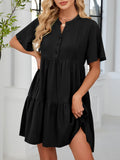 ZAFUL Women's Casual Dresses V Neck Short Sleeves Mini Sundresses Teens Black Flowy Work Funeral A-Line Skater Dress with Pockets S