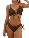 ZAFUL Women's Cheeky Bikini Set 2 Piece Sexy String High Cut Swimsuits Lace Up Tie Side Bathing Suits 2025