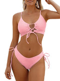 ZAFUL Women's Cheeky Bikini Set 2 Piece Sexy String High Cut Swimsuits Lace Up Tie Side Bathing Suits 2025