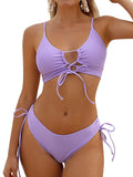ZAFUL Women's Cheeky Bikini Set 2 Piece Sexy String High Cut Swimsuits Lace Up Tie Side Bathing Suits 2025