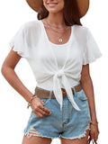 ZAFUL Women's Chiffon Cropped Bolero Sheer Shrugs for Dress Short Sleeve Tie Front Cardigan