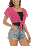ZAFUL Women's Chiffon Cropped Bolero Sheer Shrugs for Dress Short Sleeve Tie Front Cardigan