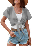 ZAFUL Women's Chiffon Cropped Bolero Sheer Shrugs for Dress Short Sleeve Tie Front Cardigan