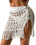 ZAFUL Women's Crochet Bikini Cover Up Skirt Tassel Knit Mini Beach Drawstring Side Swimsuit