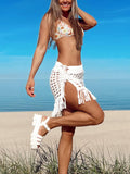 ZAFUL Women's Crochet Bikini Cover Up Skirt Tassel Knit Mini Beach Drawstring Side Swimsuit
