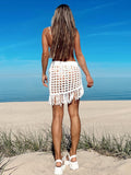 ZAFUL Women's Crochet Bikini Cover Up Skirt Tassel Knit Mini Beach Drawstring Side Swimsuit