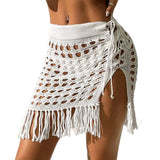 ZAFUL Women's Crochet Bikini Cover Up Skirt Tassel Knit Mini Beach Drawstring Side Swimsuit