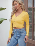 ZAFUL Women's Cropped Bolero Long Sleeve Knit Cardigan V Neck Button Down Shurg for Dress