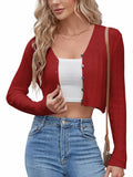 ZAFUL Women's Cropped Bolero Long Sleeve Knit Cardigan V Neck Button Down Shurg for Dress