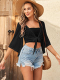 ZAFUL Women's Cropped Bolero Sheer Shrugs for Dress Short Sleeve Tie Front Cardigan