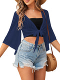 ZAFUL Women's Cropped Bolero Sheer Shrugs for Dress Short Sleeve Tie Front Cardigan