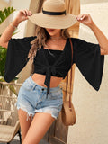 ZAFUL Women's Cropped Bolero Sheer Shrugs for Dress Short Sleeve Tie Front Cardigan
