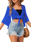 ZAFUL Women's Cropped Bolero Sheer Shrugs for Dress Short Sleeve Tie Front Cardigan