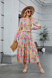 ZAFUL Womens Fall Floral Smocked Maxi Dress Long Puff Sleeve Bohemian Dresses Flowy Tiered Ruffle Wedding Guest Dress