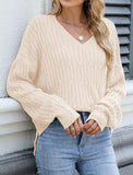 ZAFUL Womens Fall Oversized Sweaters Lightweight 2025 Cable Knit V Neck Long Sleeve Casual Loose Winter Pullover Sweater Tops White X-Large